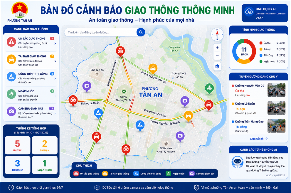 Bản đồ cảnh báo giao thông thông minh phường Tân An, Buôn Ma Thuột, Đắk Lắk. Cập nhật thời gian thực điểm nguy hiểm, tắc đường, sửa chữa, gợi ý lộ trình an toàn nhất!