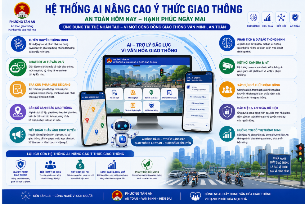 Chatbot AI trong hệ thống an toàn giao thông, giải đáp luật, giải thích hậu quả vi phạm, giúp nâng cao nhận thức và ý thức tự giác tham gia đường bộ hiệu quả năm 2026!