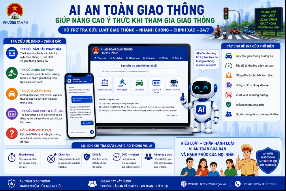 AI an toàn giao thông hỗ trợ tra cứu luật, mức xử phạt chính xác 2026. Hiểu rõ quy định, biết rõ hậu quả, nâng cao ý thức tự giác tuân thủ khi tham gia đường bộ!