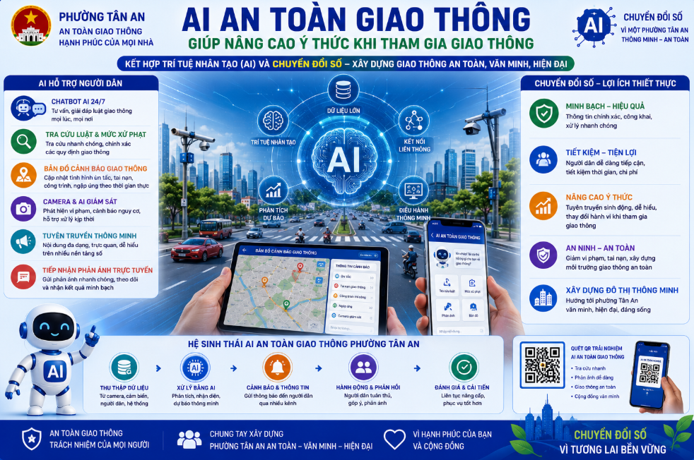 AI an toàn giao thông nâng cao ý thức tham gia đường bộ, đồng thời đẩy mạnh chuyển đổi số quản lý, dịch vụ công tại phường Tân An, Buôn Ma Thuột, Đắk Lắk!