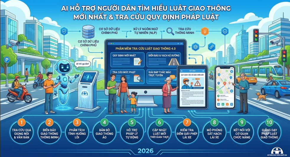 AI hỗ trợ tra cứu quy định pháp luật giao thông mới nhất 2026 chính xác, dễ hiểu. Tìm nhanh điều luật, mức xử phạt, văn bản hiện hành, không cần nhớ số hiệu hay thuật ngữ phức tạp!
