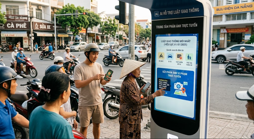 AI hỗ trợ tìm hiểu luật giao thông mới nhất và tiếp nhận phản ánh trực tuyến. Báo cáo vi phạm, hiểm lộ, theo dõi xử lý, cùng nâng cao ý thức tại phường Tân An, Đắk Lắk!