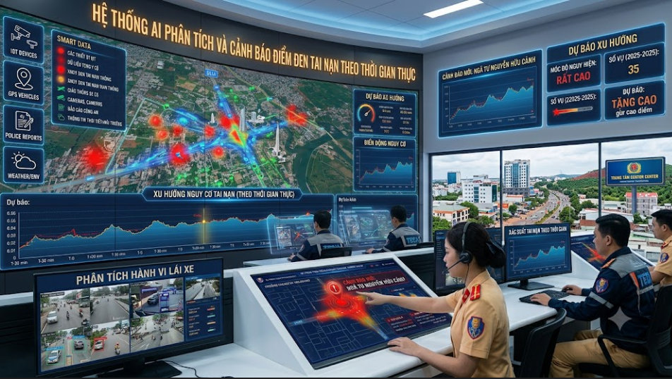 AI phân tích và cảnh báo điểm đen tai nạn theo thời gian thực. Cập nhật liên tục tình hình, cảnh báo ngay khi có rủi ro, giúp người lái và cơ quan chức năng chủ động phòng ngừa tức thì!